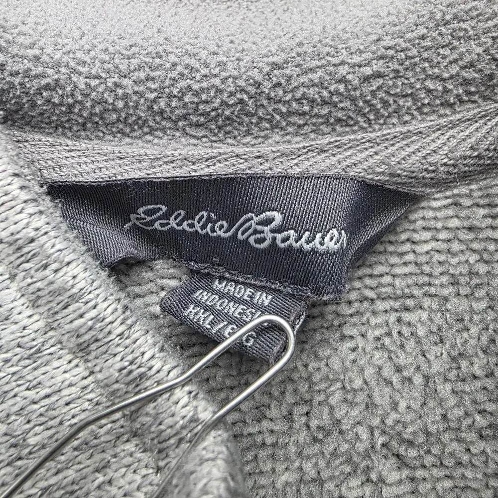 Eddie Bauer Sweater Mens 2XL Gray Quarter Zip Fleece Pullover Raglan Embroidered
